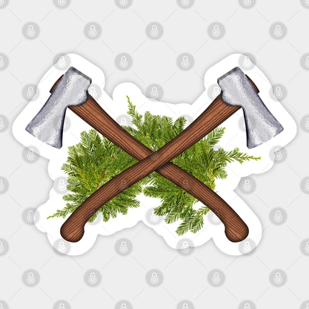 crossing bushcraft axes Sticker by DrewskiDesignz